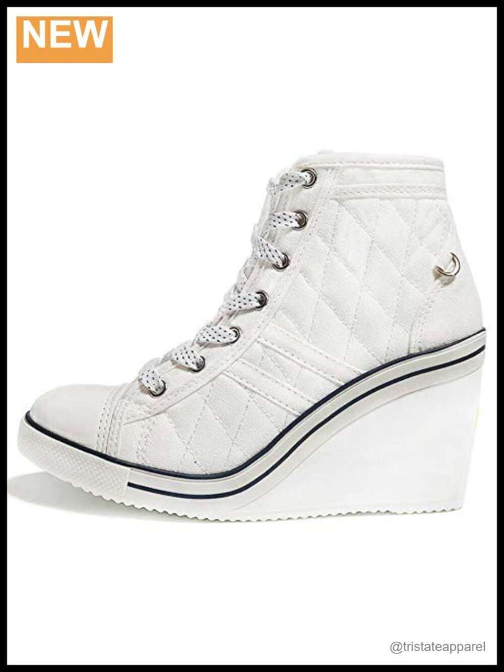 Women's Quilted Canvas Lace-Up Wedge Sneakers High Heel 3.5"
